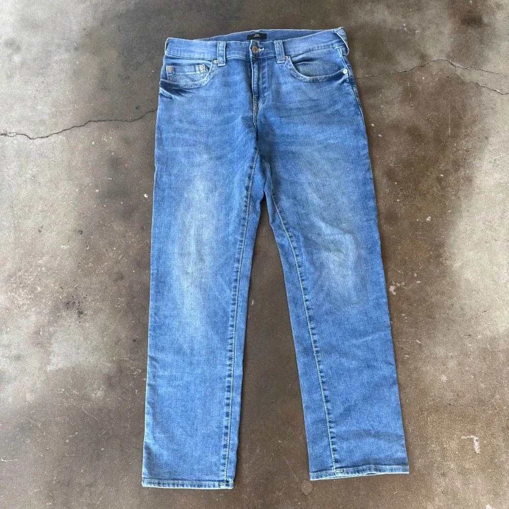 True Religion Geno Jeans Mens 34 Blue Excellent Relaxed Slim Horseshoe Stitch